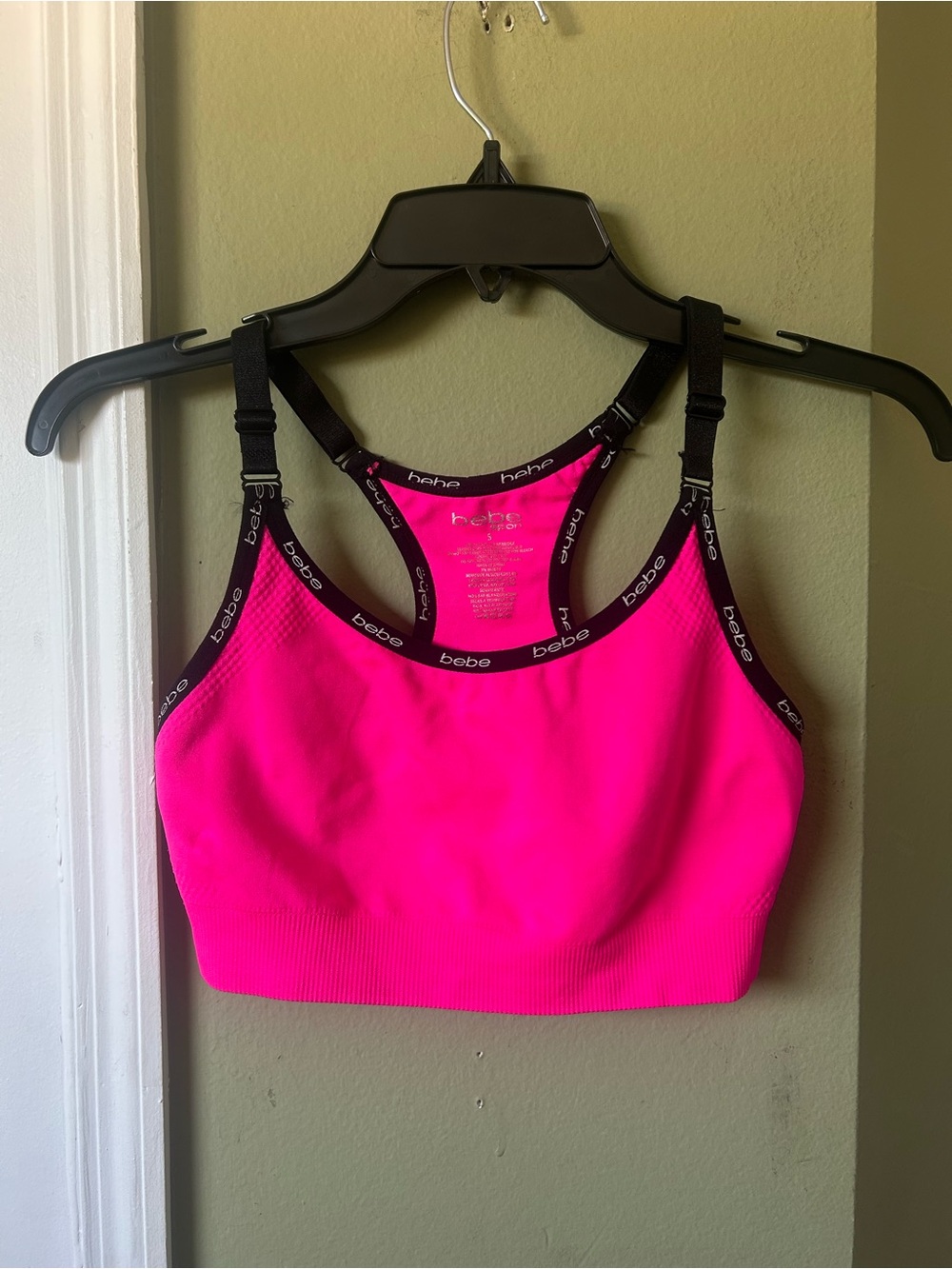 bebe Sport Hot Pink Seamless Tank with Black Trim